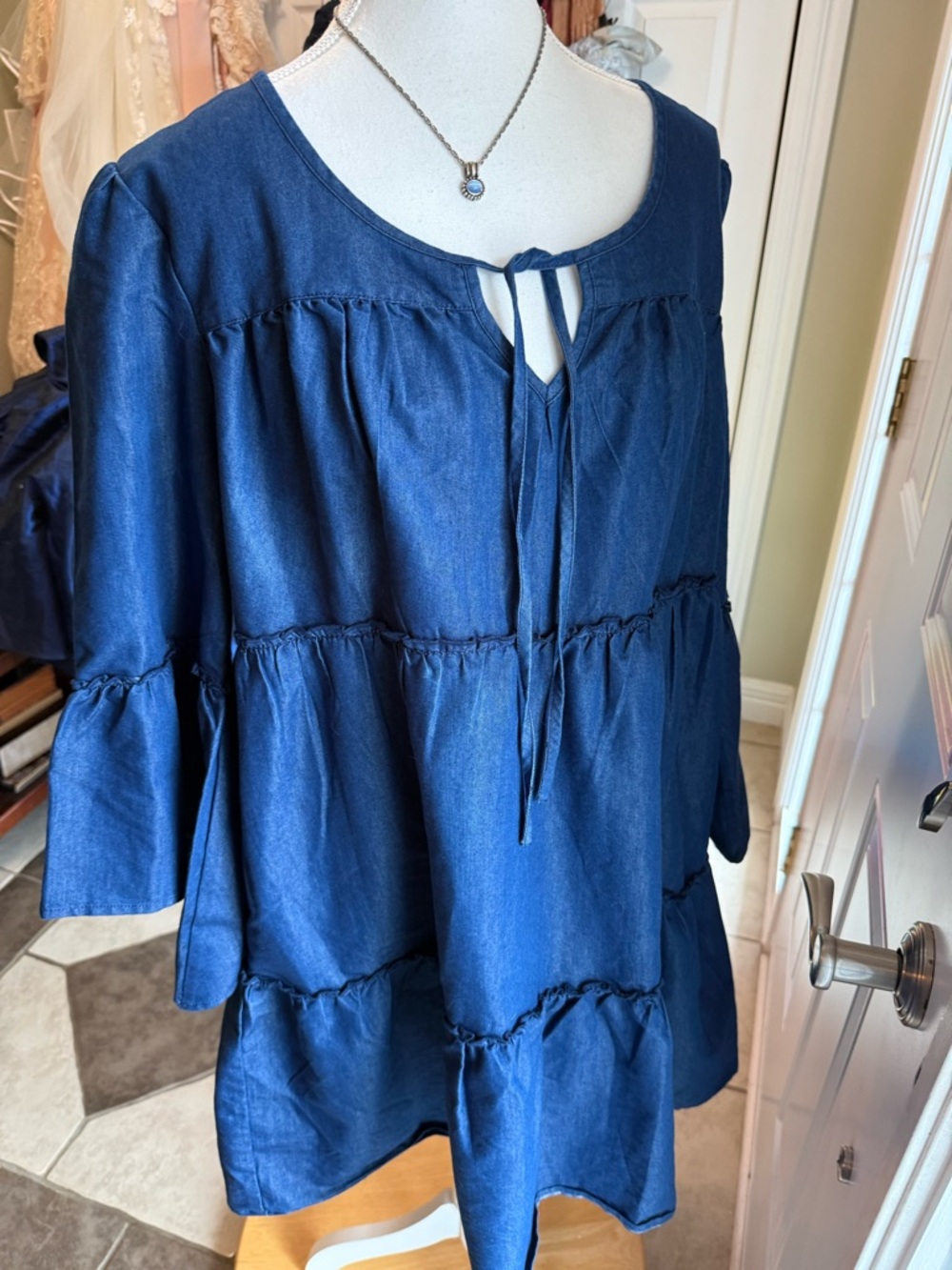 Robert Louis Indigo Tiered Tie-Front Tunic
